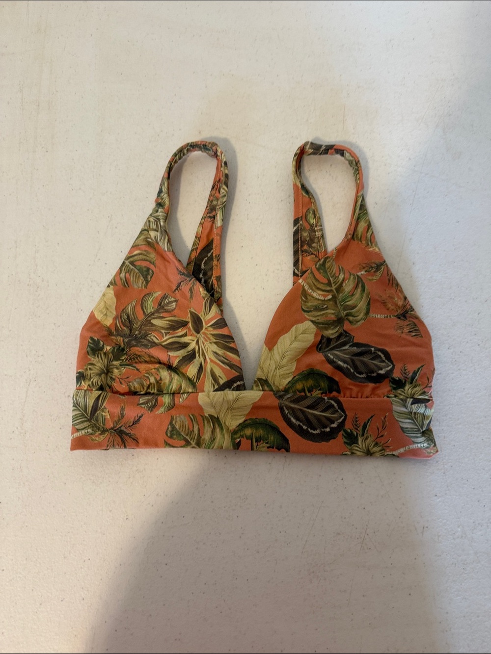 Boys + Arrows Coral Tropical Leaf Bikini Top